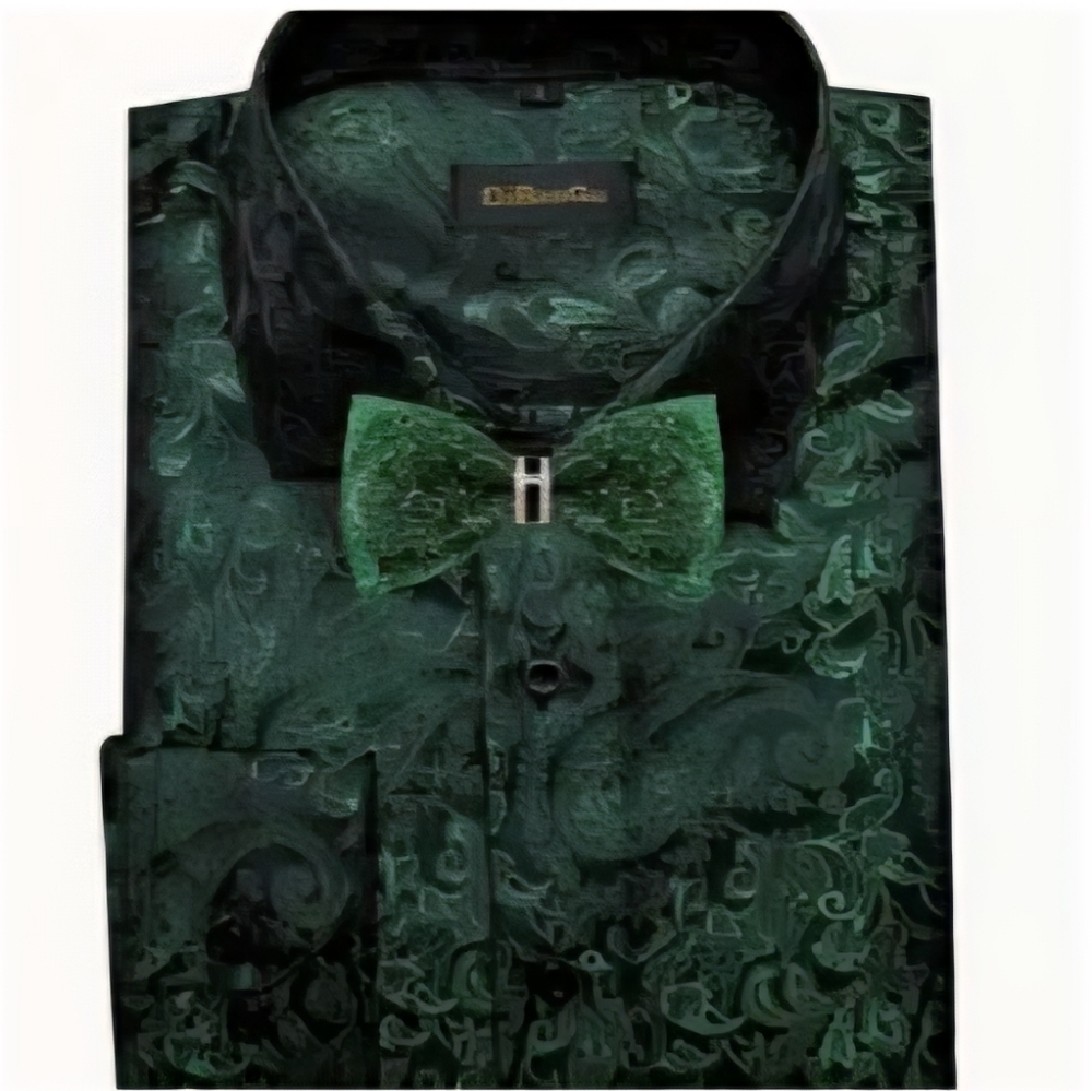 NEW GREEN PAISELY DRESS SHIRT WITH BOW TIE SIZE 2XL - SIZE 44